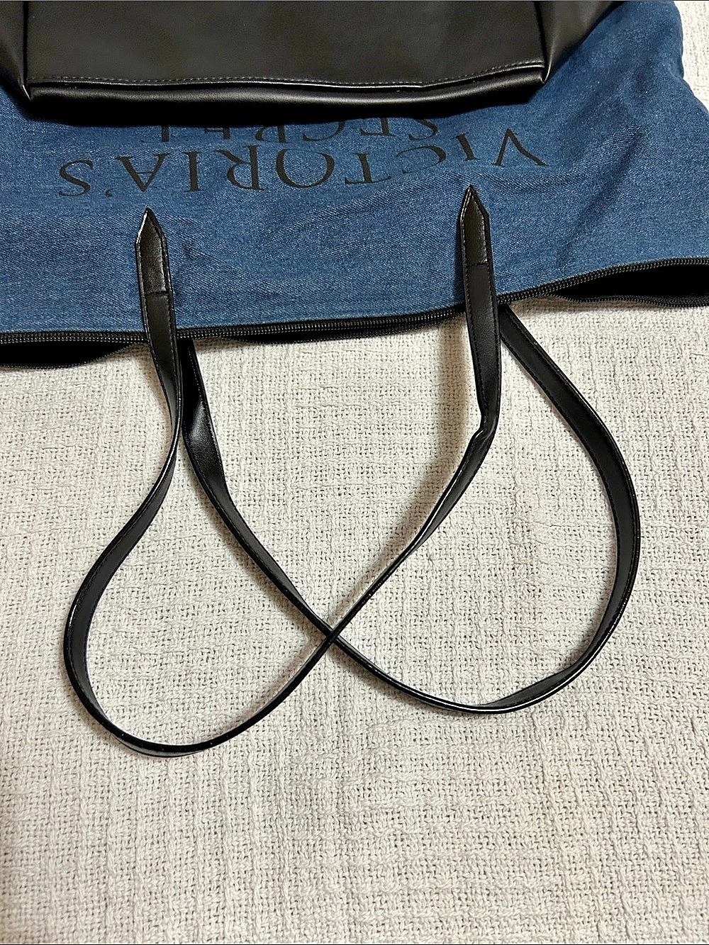 Victoria's Secret Denim & Black Faux Leather Tote - Picture 11 of 11